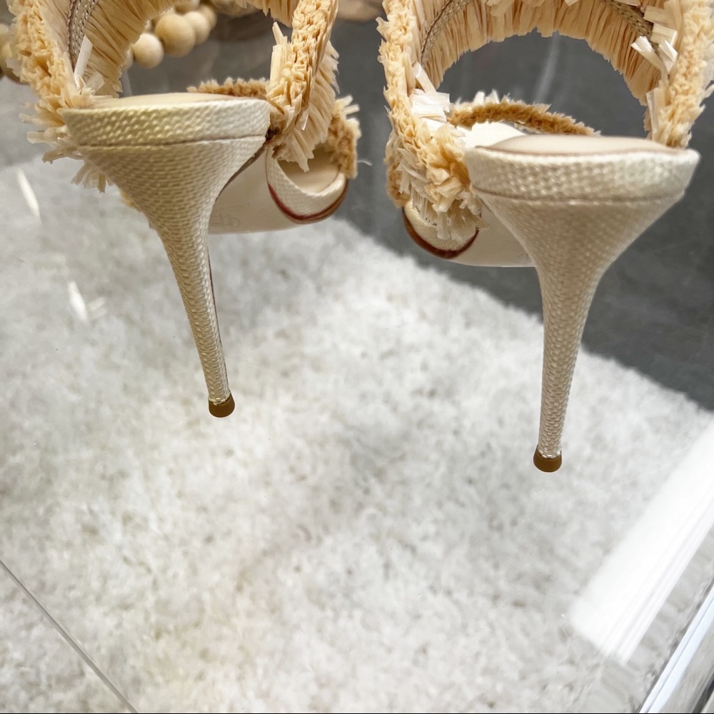 House of Harlow 1960 x REVOLVE Frayed Raffia High Heel in Cream Sandals Boho New - Picture 9 of 11